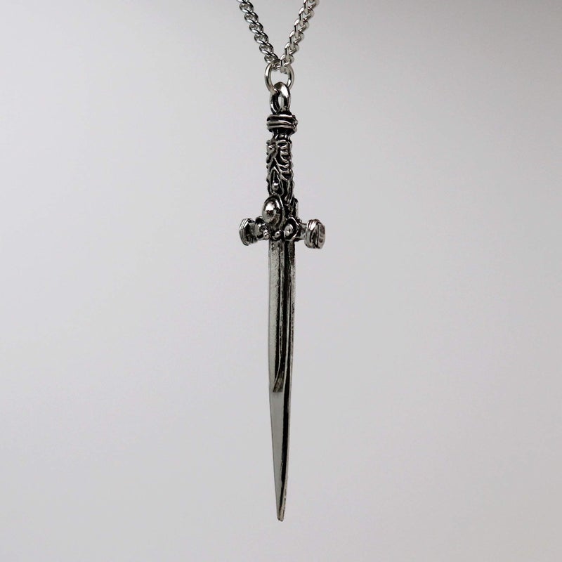 Real Metal Sword with Engraved Handle Medieval Rennaissance Pendant Necklace - Image 5